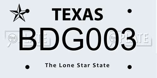 BDG003 Texas License Plate