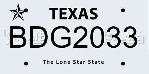 BDG2033 Texas License Plate