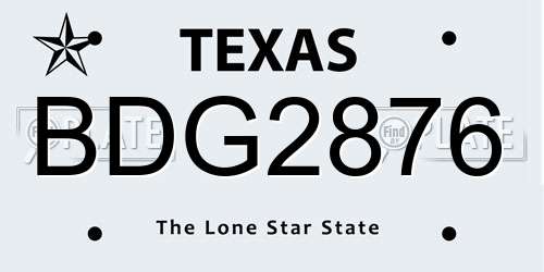 BDG2876 Texas License Plate