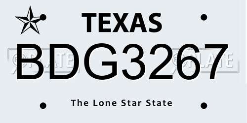 BDG3267 Texas License Plate