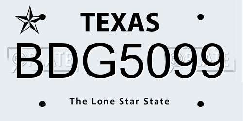 BDG5099 Texas License Plate