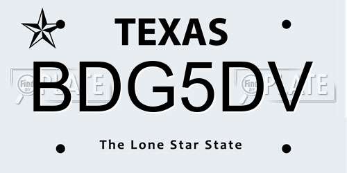 BDG5DV Texas License Plate