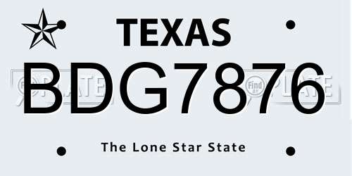 BDG7876 Texas License Plate