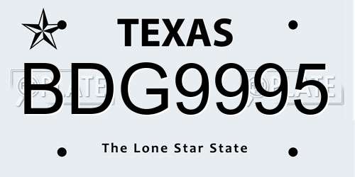 BDG9995 Texas License Plate