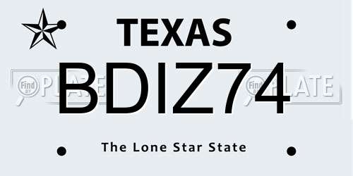 BDIZ74 Texas License Plate