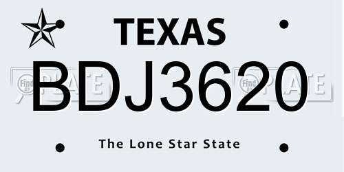 BDJ3620 Texas License Plate