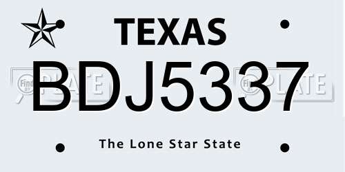 BDJ5337 Texas License Plate