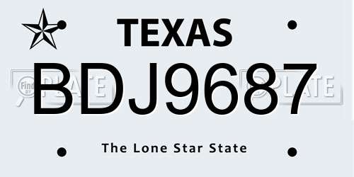 BDJ9687 Texas License Plate