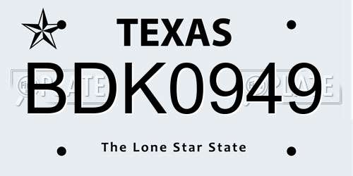 BDK0949 Texas License Plate
