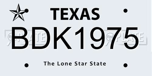 BDK1975 Texas License Plate