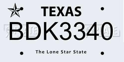 BDK3340 Texas License Plate