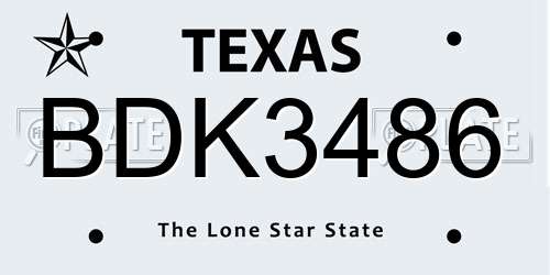 BDK3486 Texas License Plate