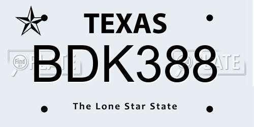 BDK388 Texas License Plate
