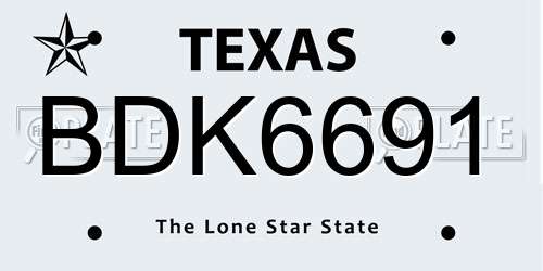 BDK6691 Texas License Plate