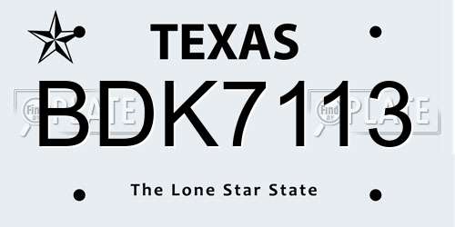 BDK7113 Texas License Plate