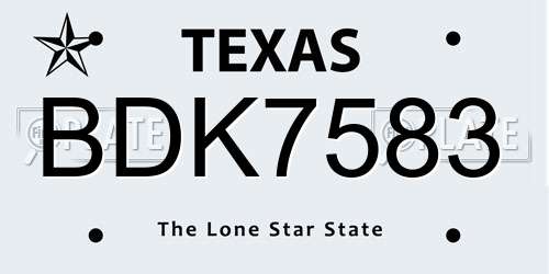 BDK7583 Texas License Plate