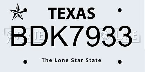 BDK7933 Texas License Plate
