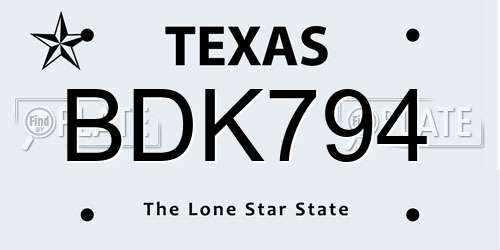 BDK794 Texas License Plate