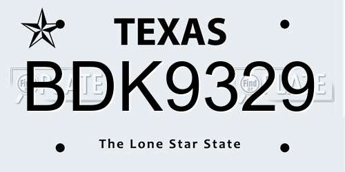 BDK9329 Texas License Plate
