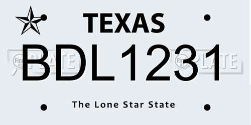 BDL1231 Texas License Plate