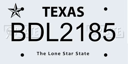 BDL2185 Texas License Plate