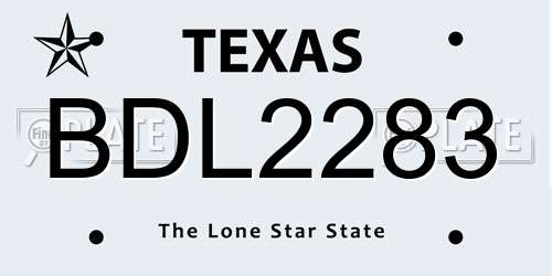 BDL2283 Texas License Plate