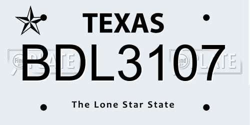 BDL3107 Texas License Plate