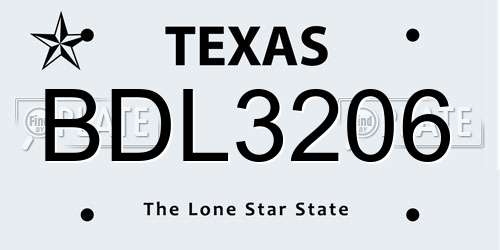 BDL3206 Texas License Plate