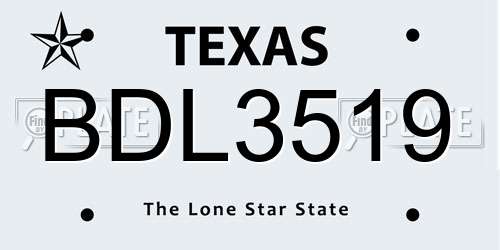 BDL3519 Texas License Plate