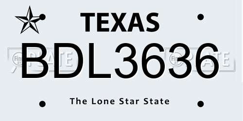 BDL3636 Texas License Plate