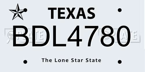 BDL4780 Texas License Plate