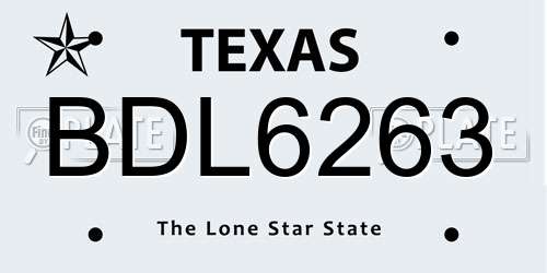 BDL6263 Texas License Plate