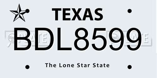 BDL8599 Texas License Plate