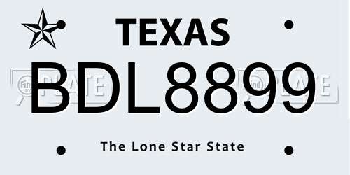 BDL8899 Texas License Plate
