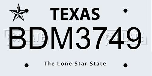 BDM3749 Texas License Plate
