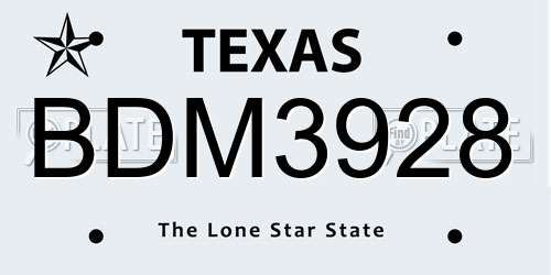 BDM3928 Texas License Plate