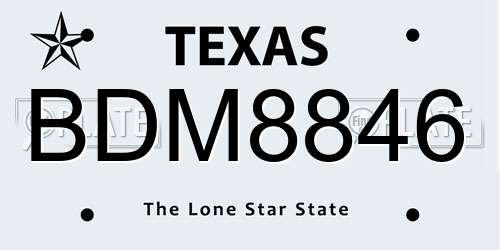 BDM8846 Texas License Plate