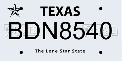 BDN8540 Texas License Plate