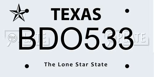 BDO533 Texas License Plate