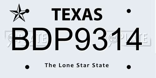 BDP9314 Texas License Plate