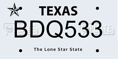 BDQ533 Texas License Plate