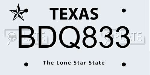 BDQ833 Texas License Plate
