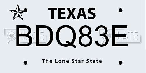 BDQ83E Texas License Plate