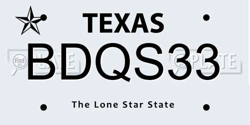BDQS33 Texas License Plate