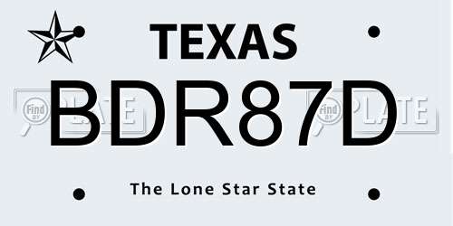 BDR87D Texas License Plate