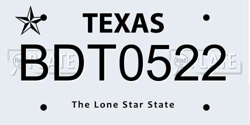 BDT0522 Texas License Plate