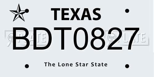 BDT0827 Texas License Plate