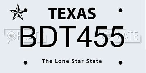 BDT455 Texas License Plate