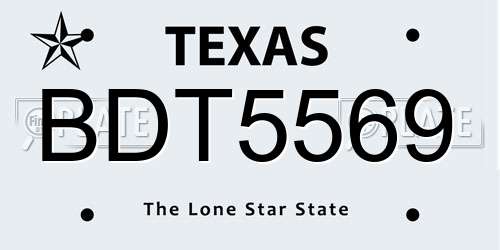 BDT5569 Texas License Plate