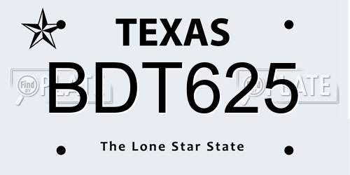 BDT625 Texas License Plate